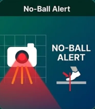 Illustration of the NetCoach camera watching the crease and flagging a foot over the line as a no-ball